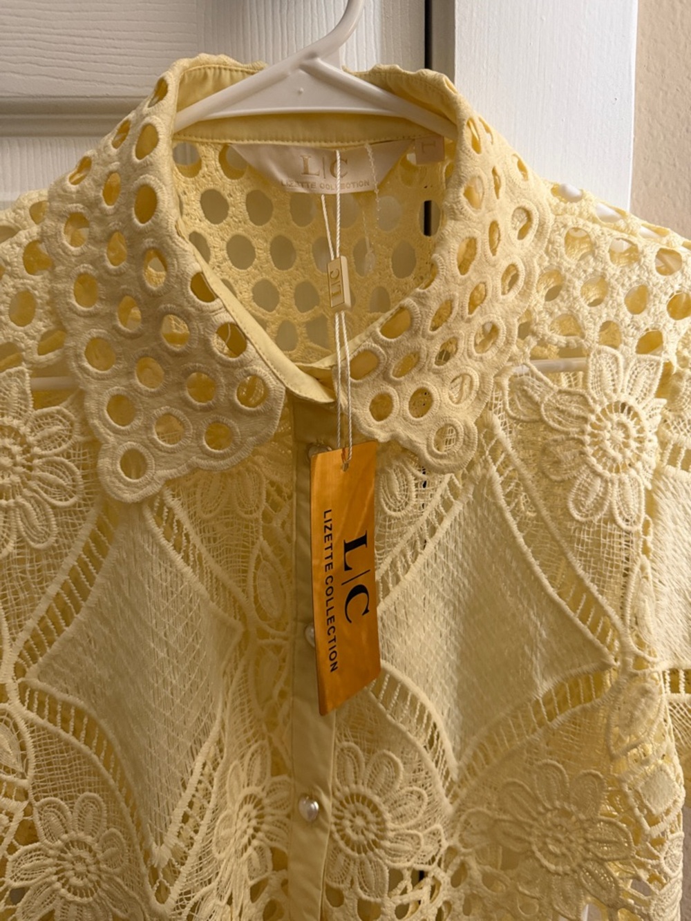 L.E.I. Yellow Crochet Button-Down Shirt - Picture 2 of 4